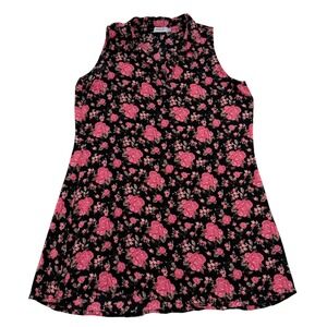 Coco & Tashi Pink Rose Floral Sleeveless Tunic Top Cottagecore Romantic Large